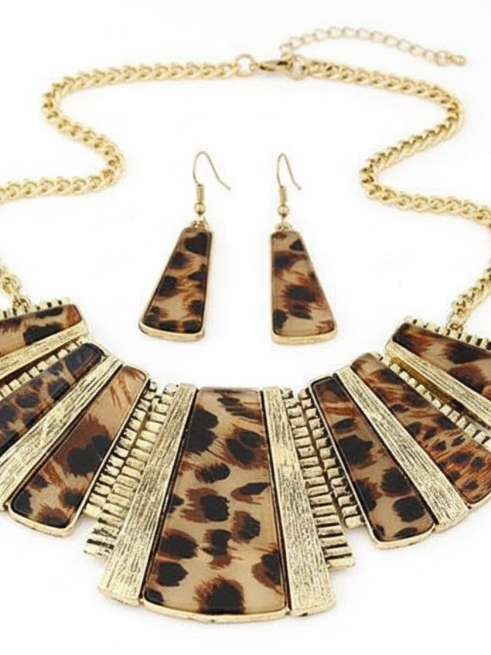 Womens Gold‎ Tone Leopard Design Necklace Earring Set - Picture 3 of 4